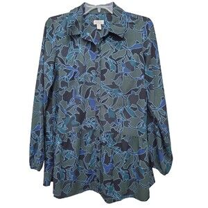 Logo by Lori Goldstein Stretch Woven Button-Front Blouse Size XS Floral A365840
